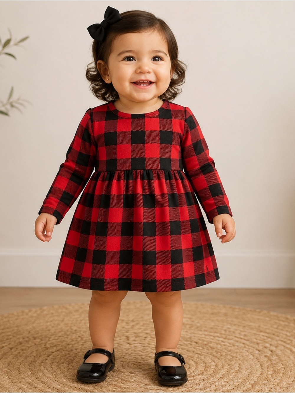 wonder nation Red & Black Buffalo Plaid Long Sleeve Dress